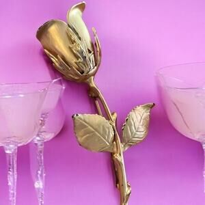 Vintage Gold Tone Rose Brooch